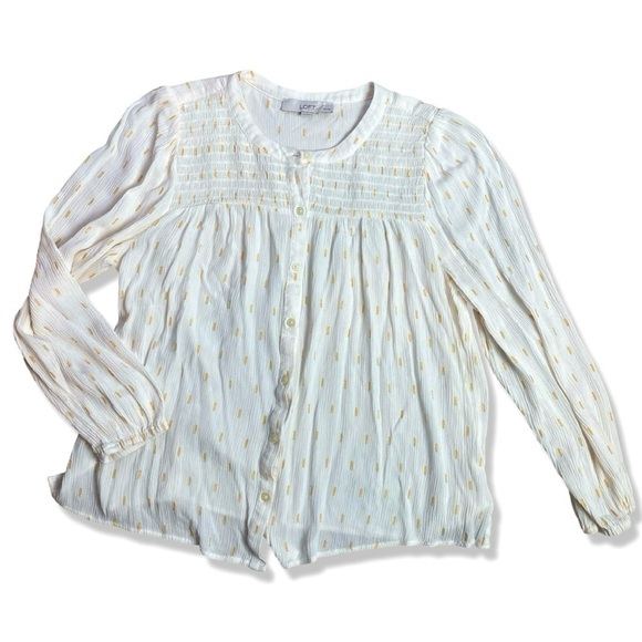⭐️LOFT Lightweight Textured Shimmer Peasant Blouse - Picture 1 of 7